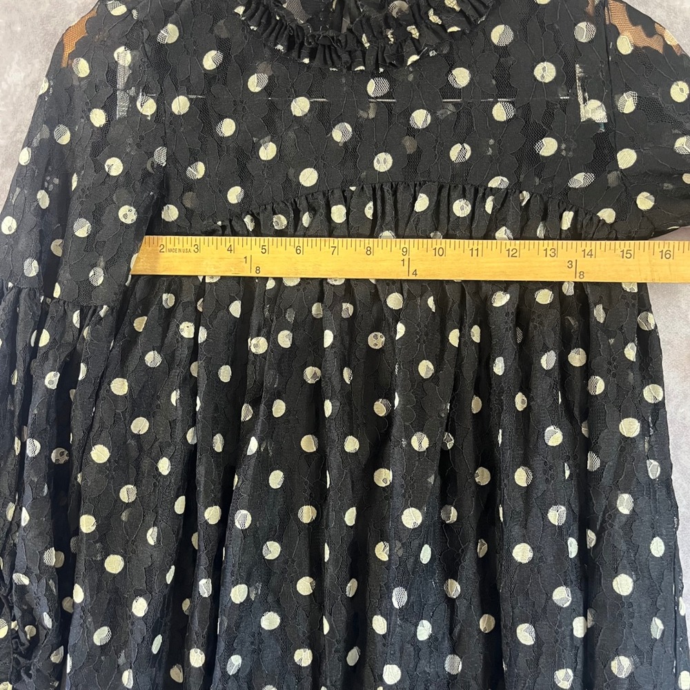 Zara Dress Women Small Black Polka Dot Lace Balloon Sleeve Ruffle Babydoll Tunic - Picture 6 of 8